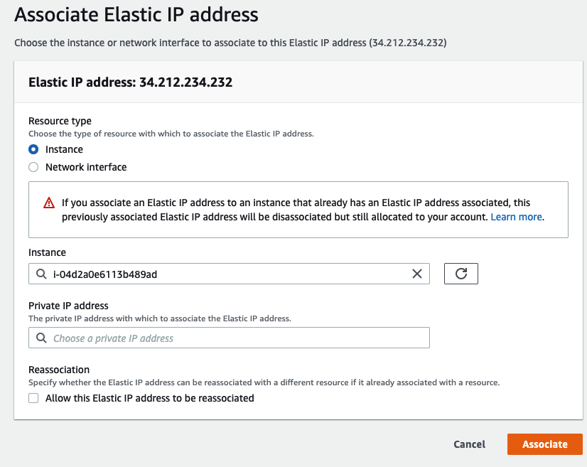 Elastic IP Configuration Screenshot